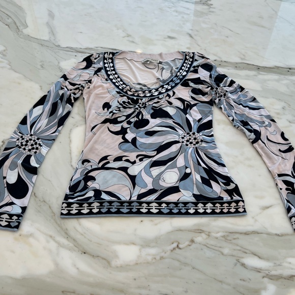 EMILIO PUCCI PINK FLORAL LONG SLEEVE T-SHIRT 31WP01 SIZE 8 - Picture 8 of 17